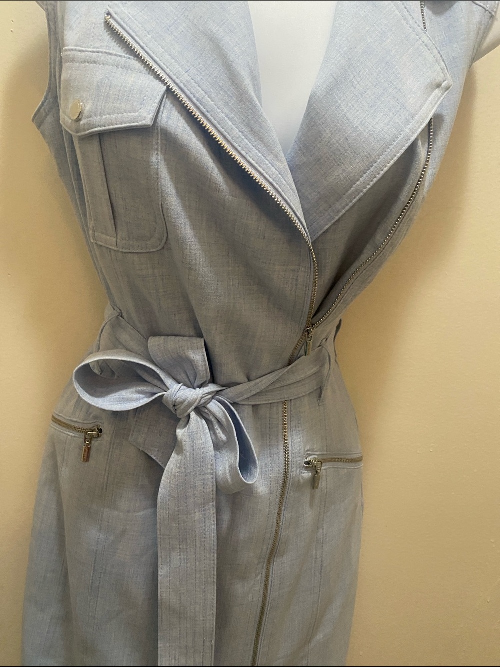 Calvin Klein Light Blue Sleeveless Zip Belted Dress - Picture 2 of 8